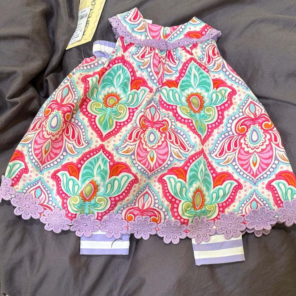 Floral Kids Matching Set with Purple Accents